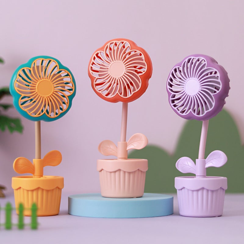 Summer Cute Cartoon Flower Fan Student Dormitory Desktop Small Fan Charging Usb Foldableing Mini Electric Fan - Image 4